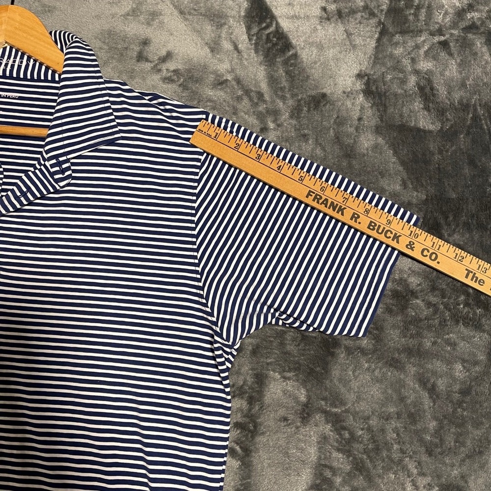 B. Draddy Mens L Striped Golf Polo Shirt Pima Peru Short Sleeve Performance Navy - Picture 9 of 10